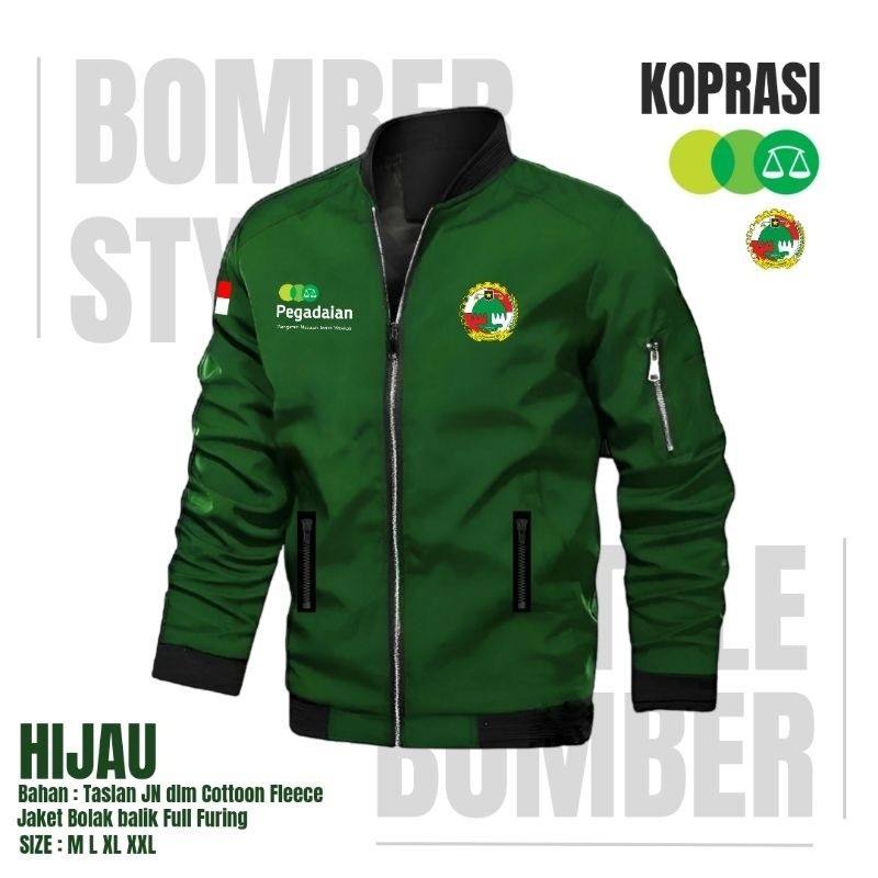 JAKET KOPERASI PEGADAIAN BOMBER WATERPROOF BOLAK BALIK PRIA WANITA CUSTOM SABLON PARASUT KOPRASI TER