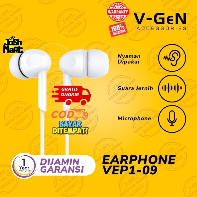 Headset Murah V-GeN VEP1-09 Wired Handsfree Earphone Headset Original HD Sound Garansi