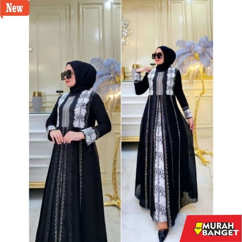 abaya shopee haul 2024 BUSUI//ABAYA TURKEY/TURKI HITAM BORDIR SILVER N-2140 BY NIKITASHOP