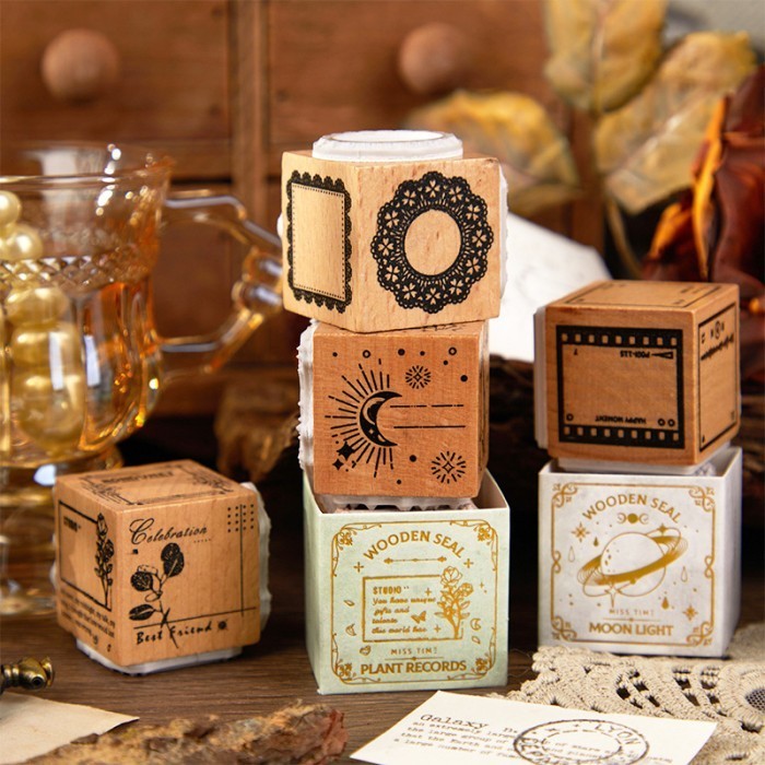 

Stamp Journal Scrapbook DIY 3 Sisi Multifungsi Cap Journalling Material KIT Bahan Kayu JunDW