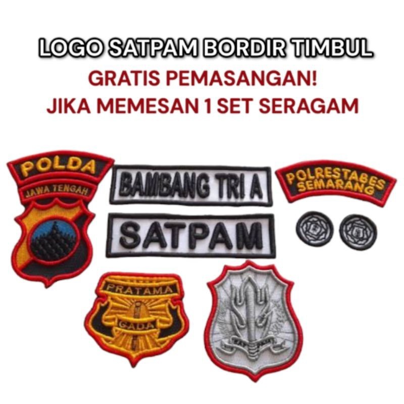 FULL BORDIR LOGO SATPAM TIMBUL BESERTA NAMA GRATIS PASANG