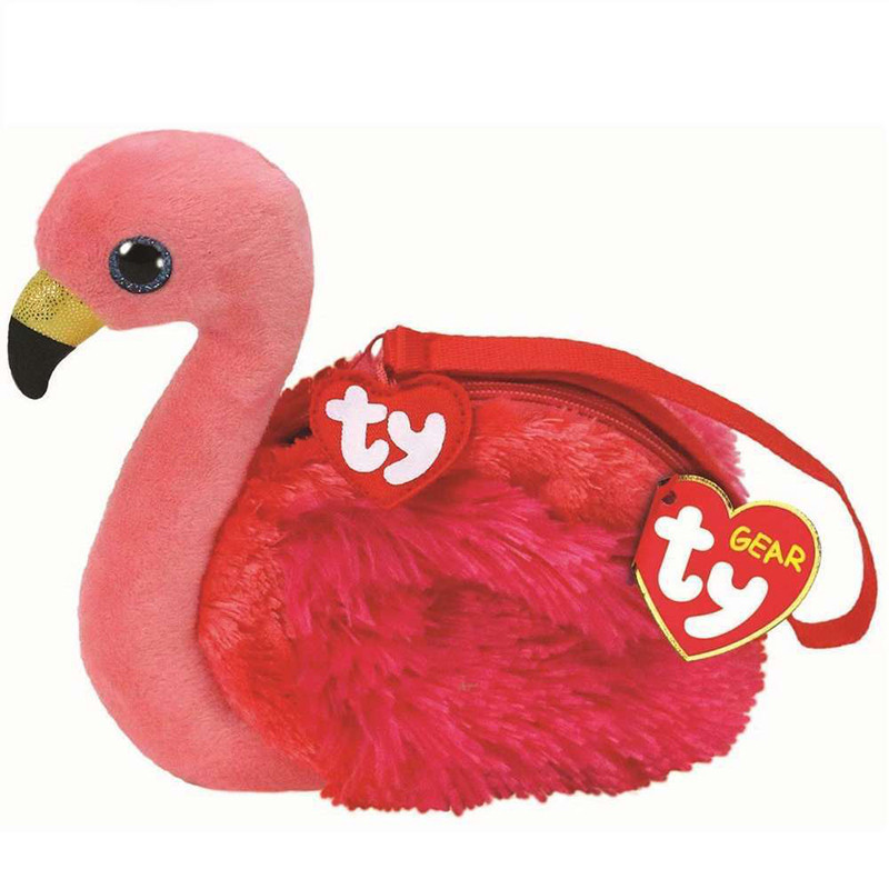 Ty Beanie Fashion Gear Plush Mini Wristlet Coin Purse Big Eyes Stuffed Animal Toy Bag Flamingo Gilda