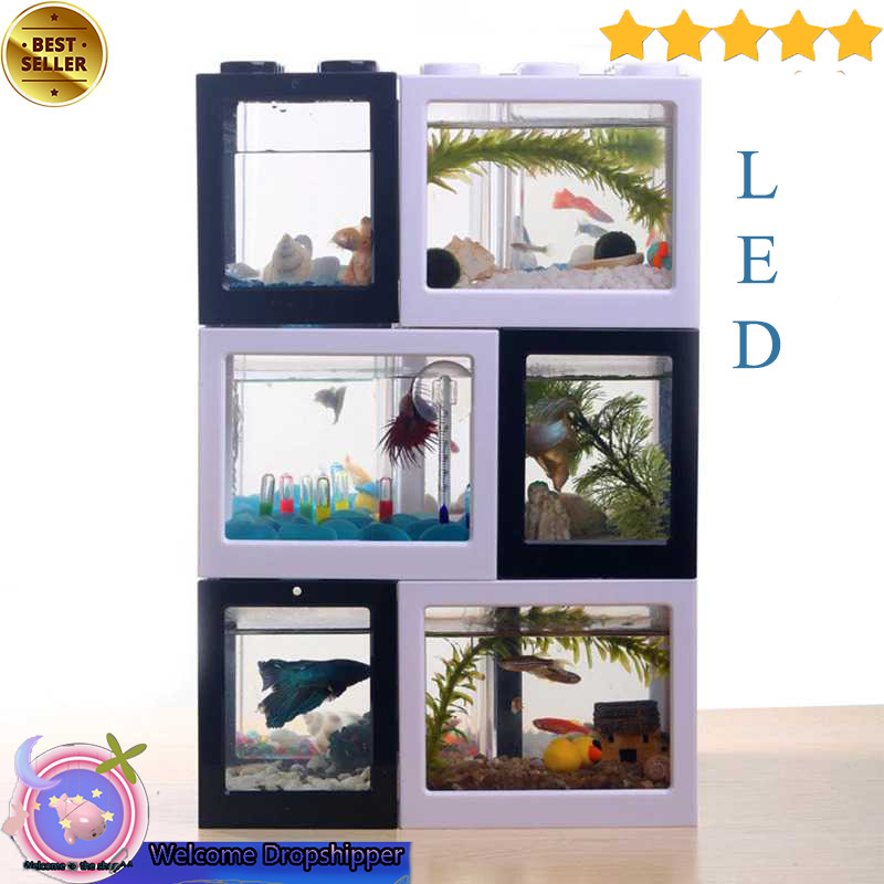Akuarium Aquarium Ikan Cupang Mini Block LED