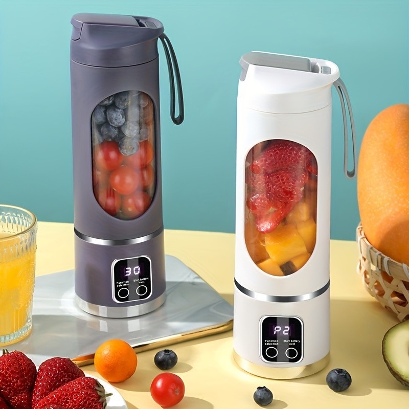 

450ml Portable Juicer with LED Digital Display USB Charging Outdoor Juicing Cup Home Multifunctional 12-Blade Blender 1500mAh
