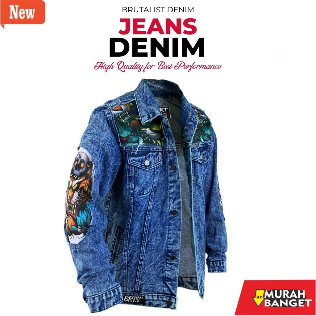 Jaket pria kekinian yg viral- Jaket Jeans Pria Denim Jacket Distro Full Printing Motif Batik Naga