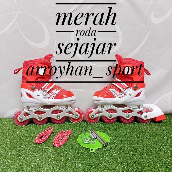 SEPATU RODA ANAK / SEPATU RODA ANAK PEMULA / SEPATU RODA MODEL BAJAJ - merah line, S