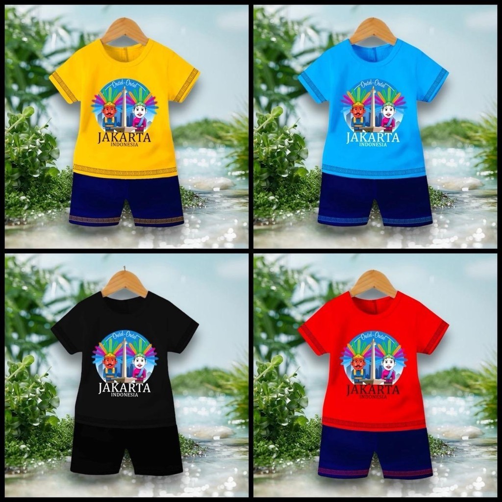 Kaos Setelan Anak Warna Laki Laki Perempuan Motif Ondel Ondel Jakarta