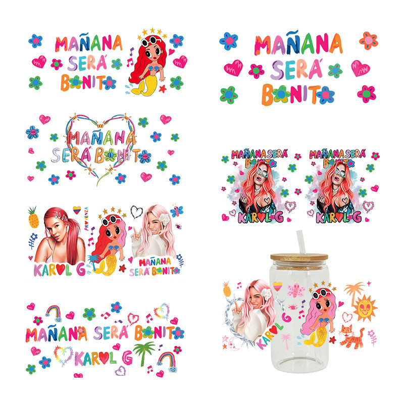 

3D UV DTF Transfers Stickers 16oz Cup Wraps Karol G Star Printed For DIY Glass Ceramic Metal Leather Etc. D984
