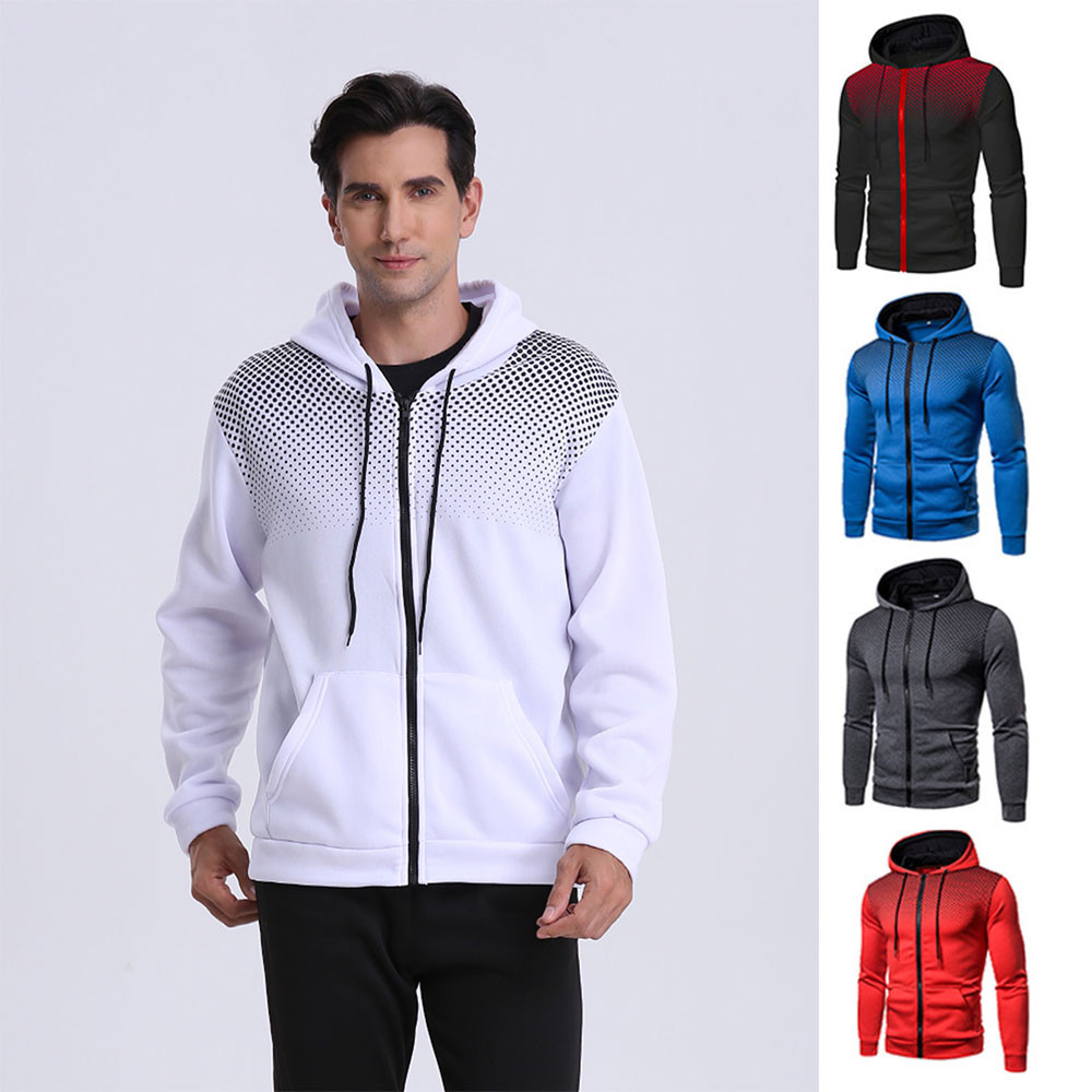 Men's Hoodie Zipper Pocket Polka Pot Print Hoodie Sweatshirt Sport Outdoor Casual Running GYM Hoodie