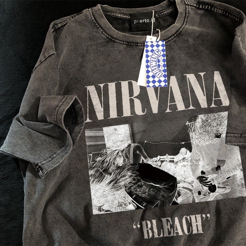 CERIA AJA | Sunsky Baju Kaos Distro Oversize Pria Grup Musik NIRVANA T Shirt Vintage Washed Hitam Cr