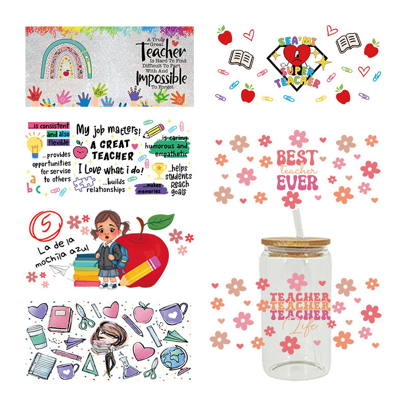 

UV DTF Return to school Transfer Happy Juice Printed Sticker For The 16oz Libbey Glasses Wraps Bottles D11892