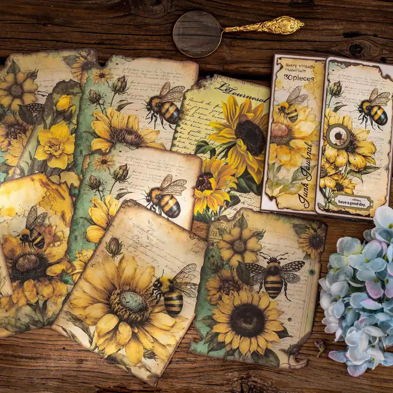 

30 sheets Vintage Scrapbook Paper Retro Aesthetic Decorative Materials, Bees Flowers Birds,For Planner Junk Journal, DIY Crafts
