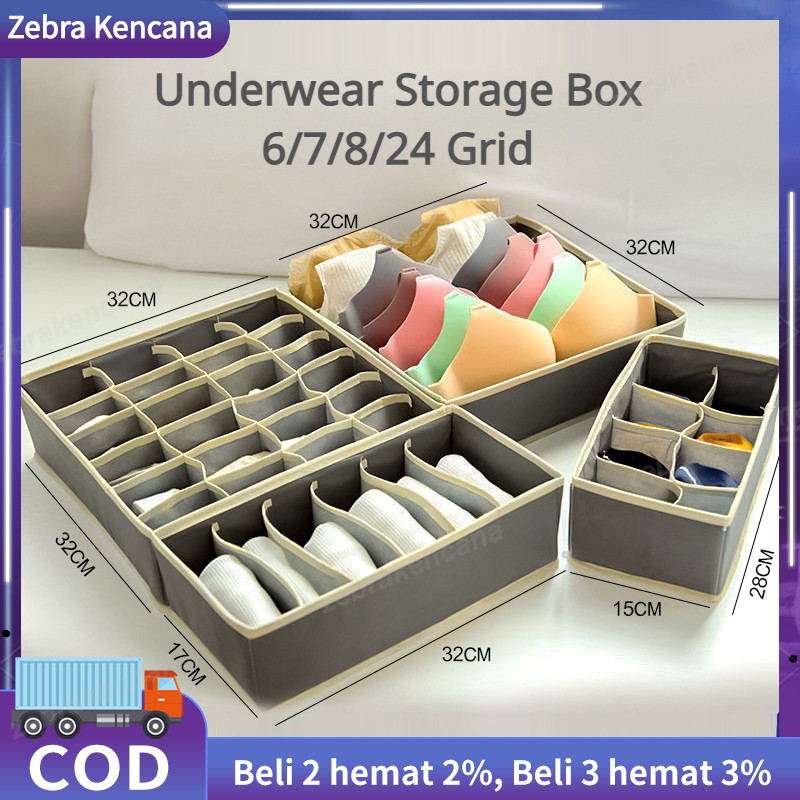 4Pcs Kotak Penyimpanan Serbaguna Organizer Kain Sekat Laci Lemari Tempat Penyimpanan Celana Dalam Ka