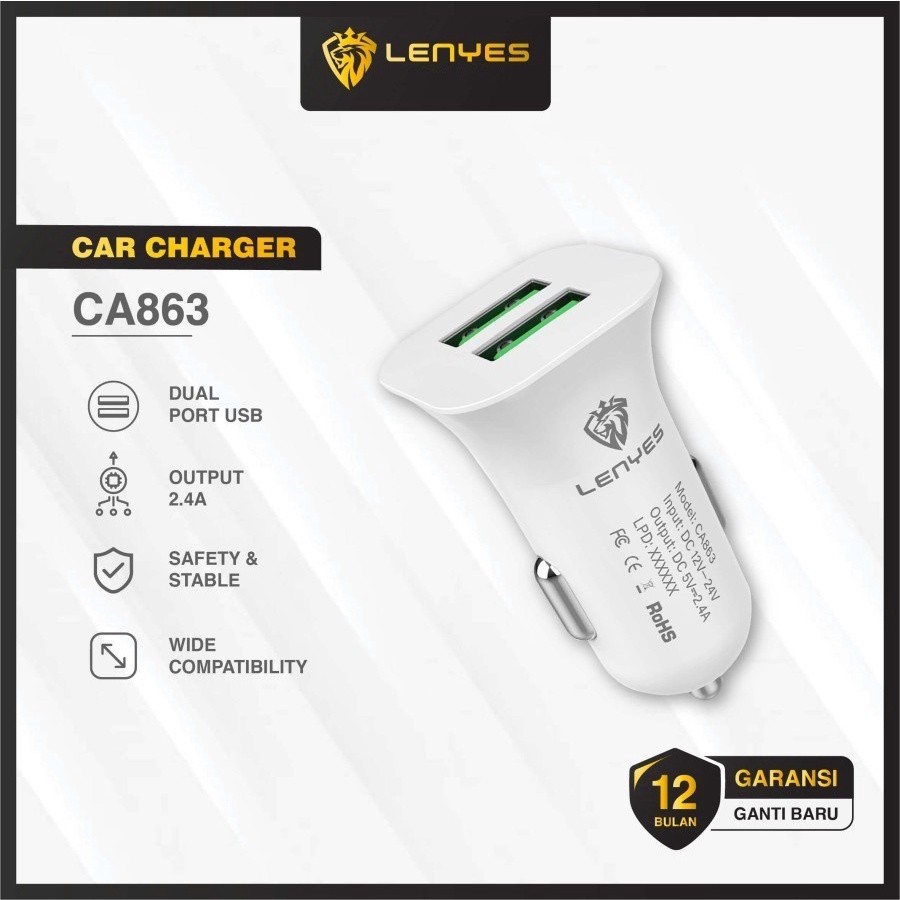Saver mobil lenyes CA863 2.4A 2 USB port batok car charger CA-863