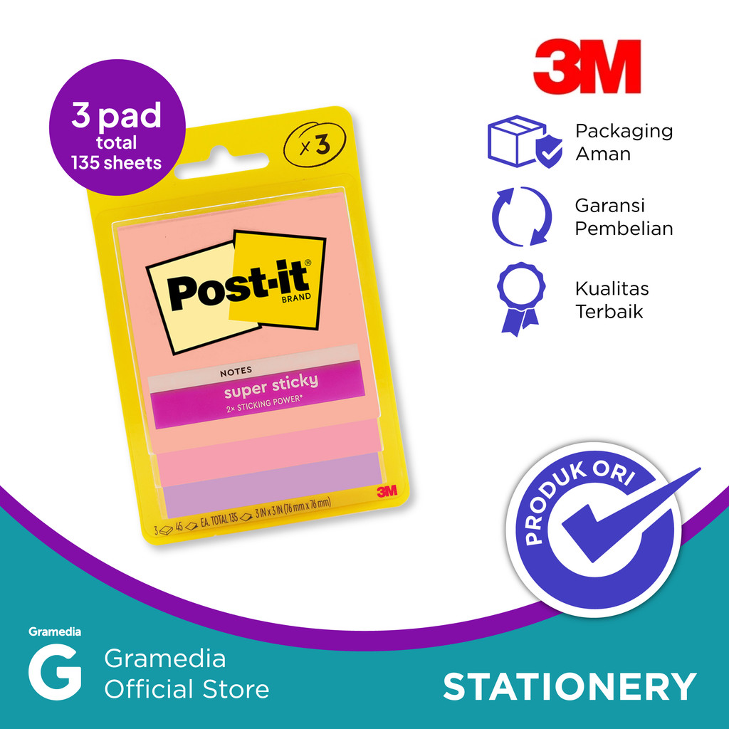 

3M Post It Sticky Notes Fla- 3 Pads/Pack- 3X3