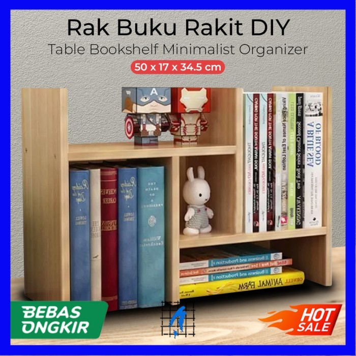 Rak Meja Buku Kayu Bookshelf Mini Desk - Putih