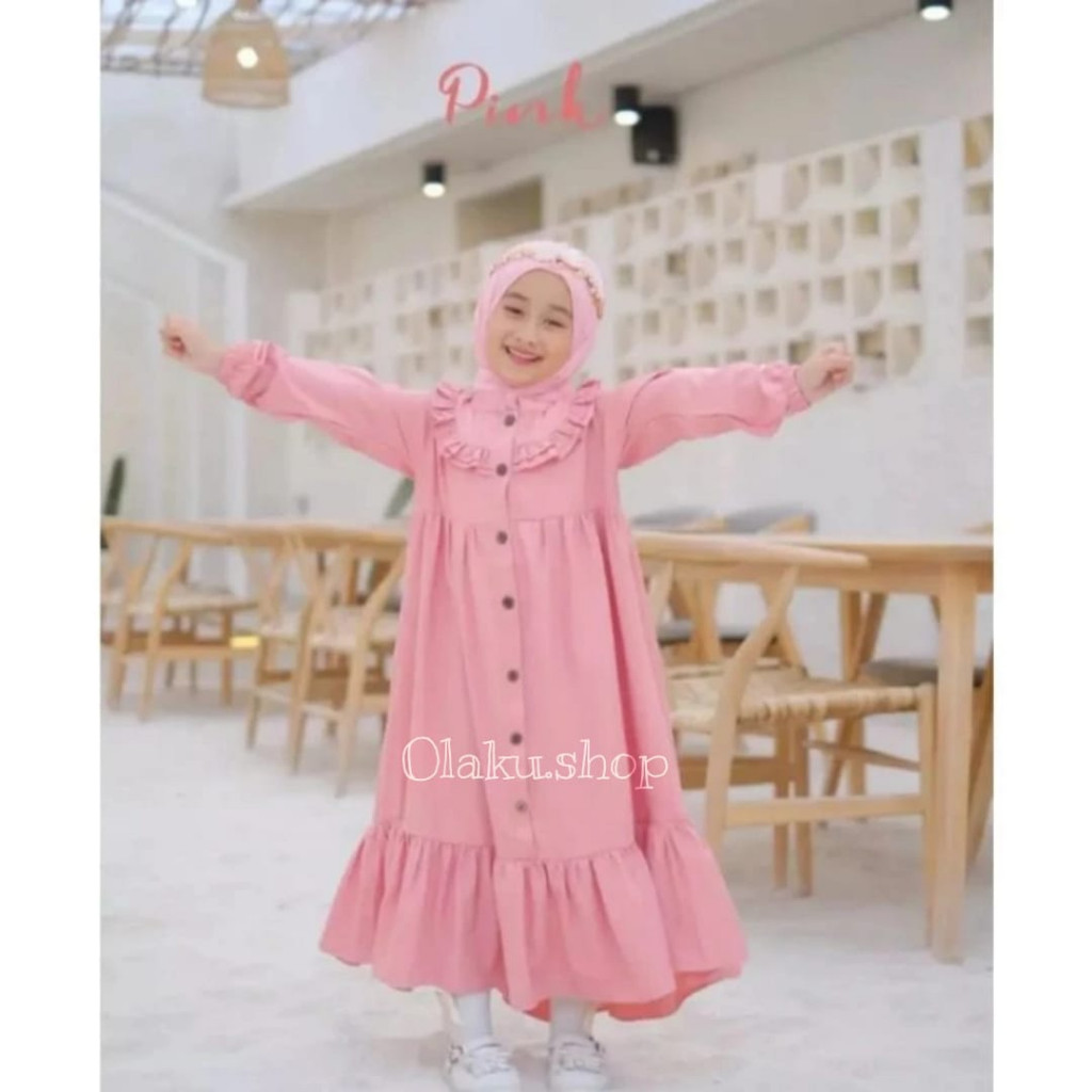 Gamis Muslim Anak Perempuan Tanpa Hijab 3-12 Tahun // Gamis Anak Bahan Crinkle Terbaru / Pakaian Ana