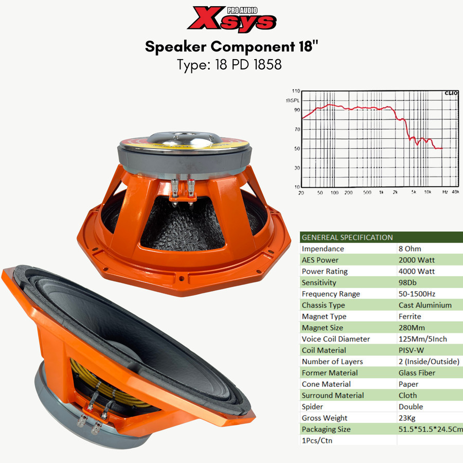 SPEAKER KOMPONEN 18INCH XSYS PD 1858 SPEAKER X-SYS PD 1858 18 INCH