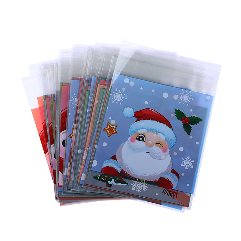 100Pcs Christmas Candy Cookie Gift Bags Plastic Self-adhesive Biscuits Snack Packaging Bags Xmas Par