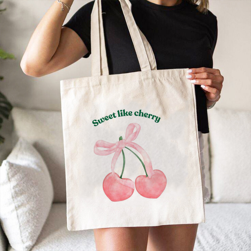 Sweet Like Cherry Women Shopping Bags Tote Reusable Recycle Bag Canvas Shopping Bags Canvas Bag With