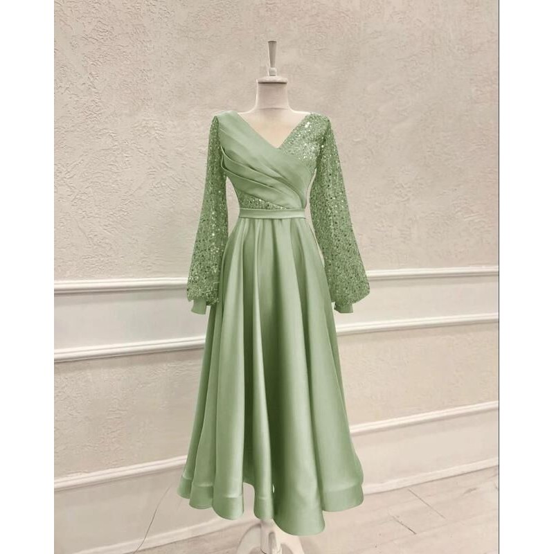 Dress Pesta Satin Velvet Shimmer Lengan Balon Valentina Gaun Super Mewah Dress Kondangan Natal