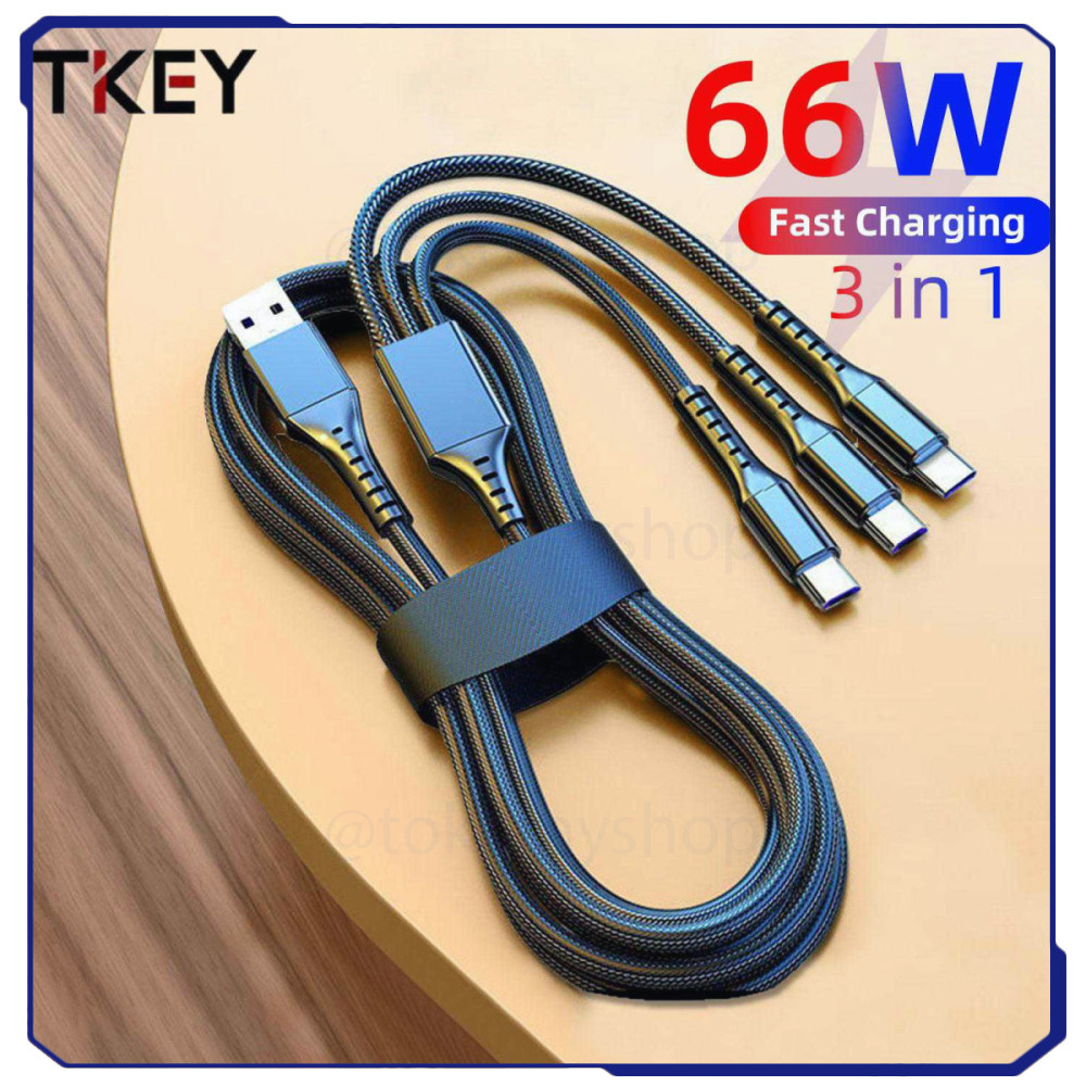 Kabel Data 3in1 Type C Micro Lighting Fast Charging 66W 1.2M - T66