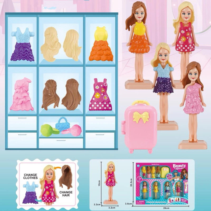 mini doll mainan boneka bongkar pasang baju aksesoris boneka