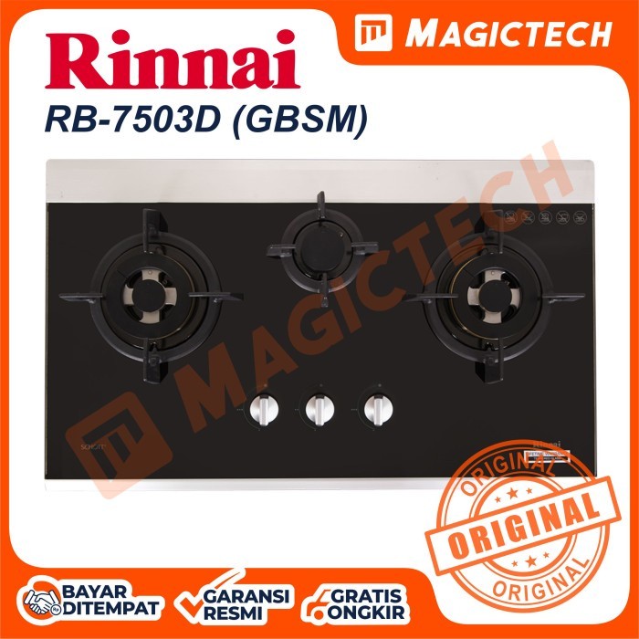 KOMPOR TANAM RINNAI 3 TUNGKU RB-7503D(GBSM) - HITAM CERMIN