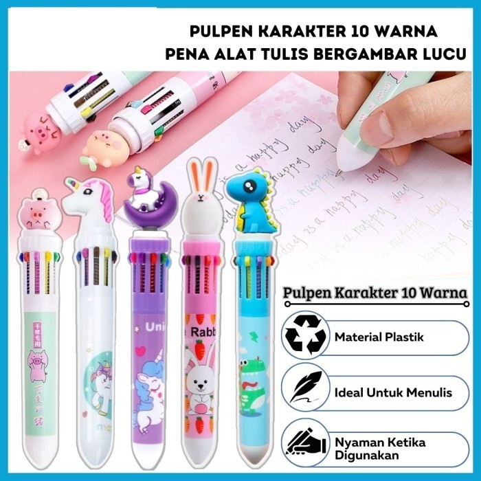 

[Tokome23] COD Pulpen Karakter 10 Warna Bolpen Pena Alat Tulis 10in1 Bergambar Lucu