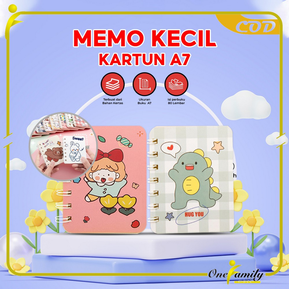 

ONE-A58 Buku Catatan Kartun Memo Kecil A7 80 Lembar / Buku Kecil Notebook Ring Motif Notepad / Buku Mini Alat Tulis Portable