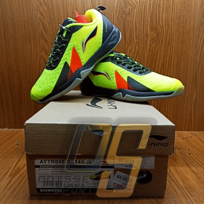 DISCOUNT 25% SEPATU BADMINTON LINING CLOUD ACE X2 (LIME/BLACK/ORANGE) 100% ORIGINAL - 39