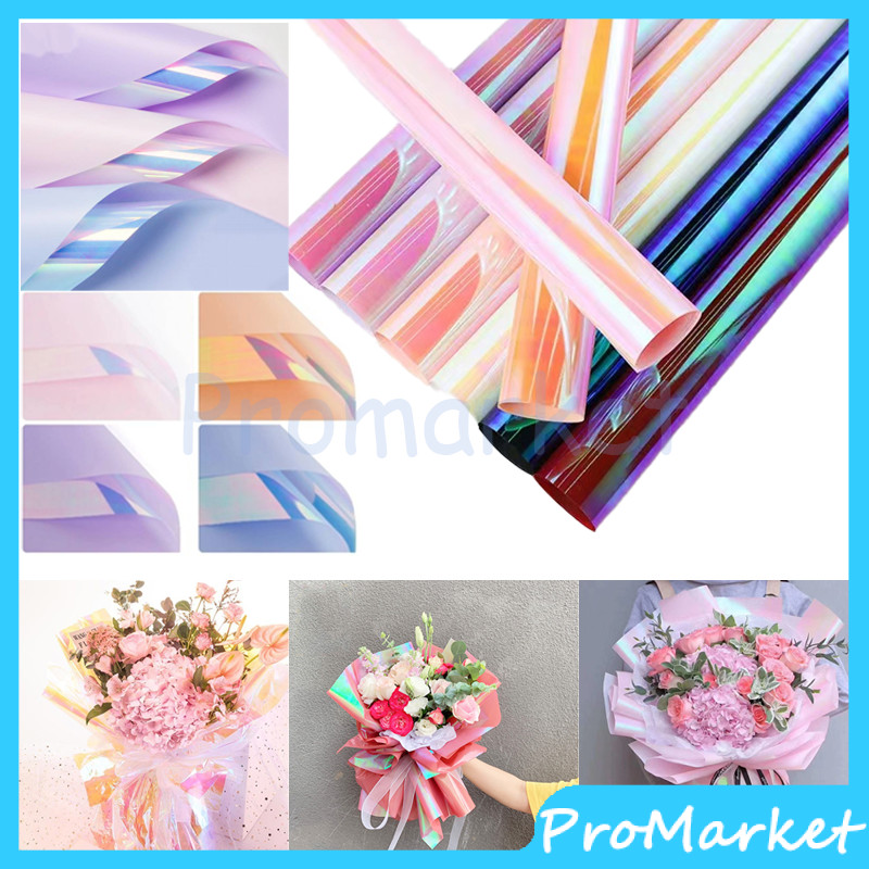 

20PCS Kertas Buket Bunga Hologram Rainbow Flower Wrapping Paper Celophane