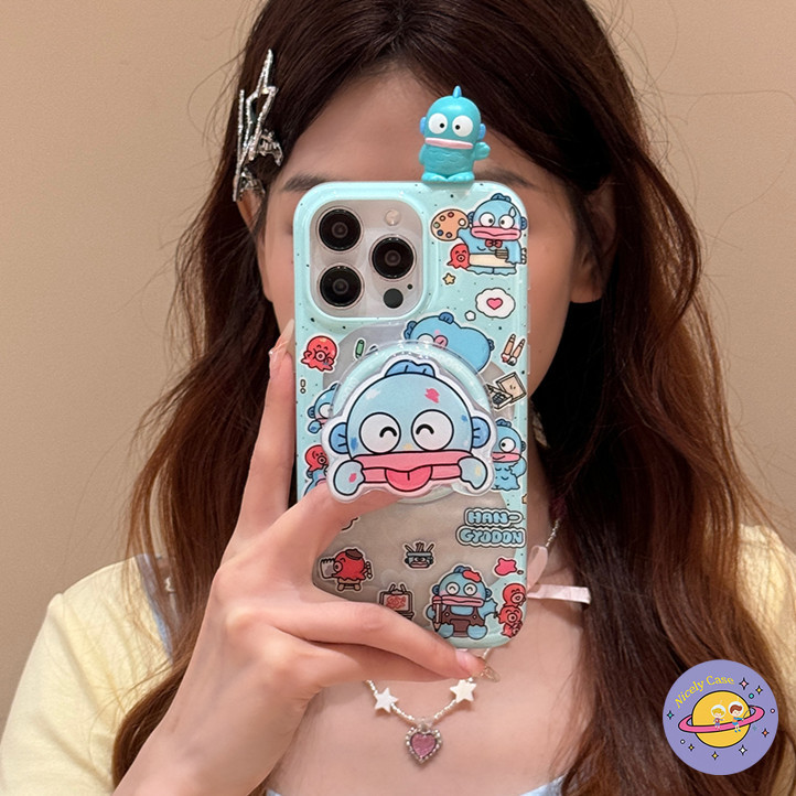 ǒ Cute Laser Love Heart Sanrio Hangyodon Ugly Fish Holder Stand Magnetic Wireless Charging Phone Cas