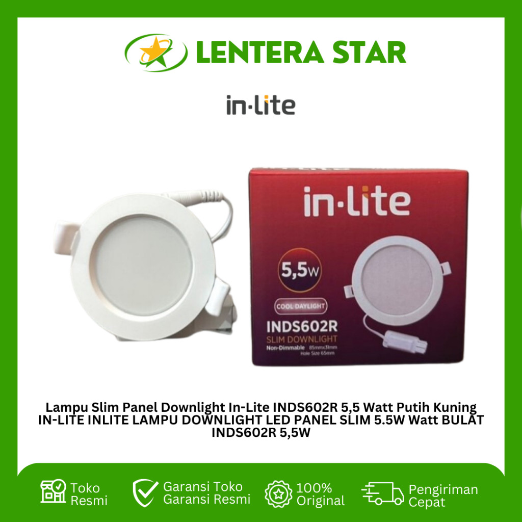 Lampu Slim Panel Downlight In-Lite INDS602R 5,5 Watt Putih Kuning  IN-LITE INLITE LAMPU DOWNLIGHT