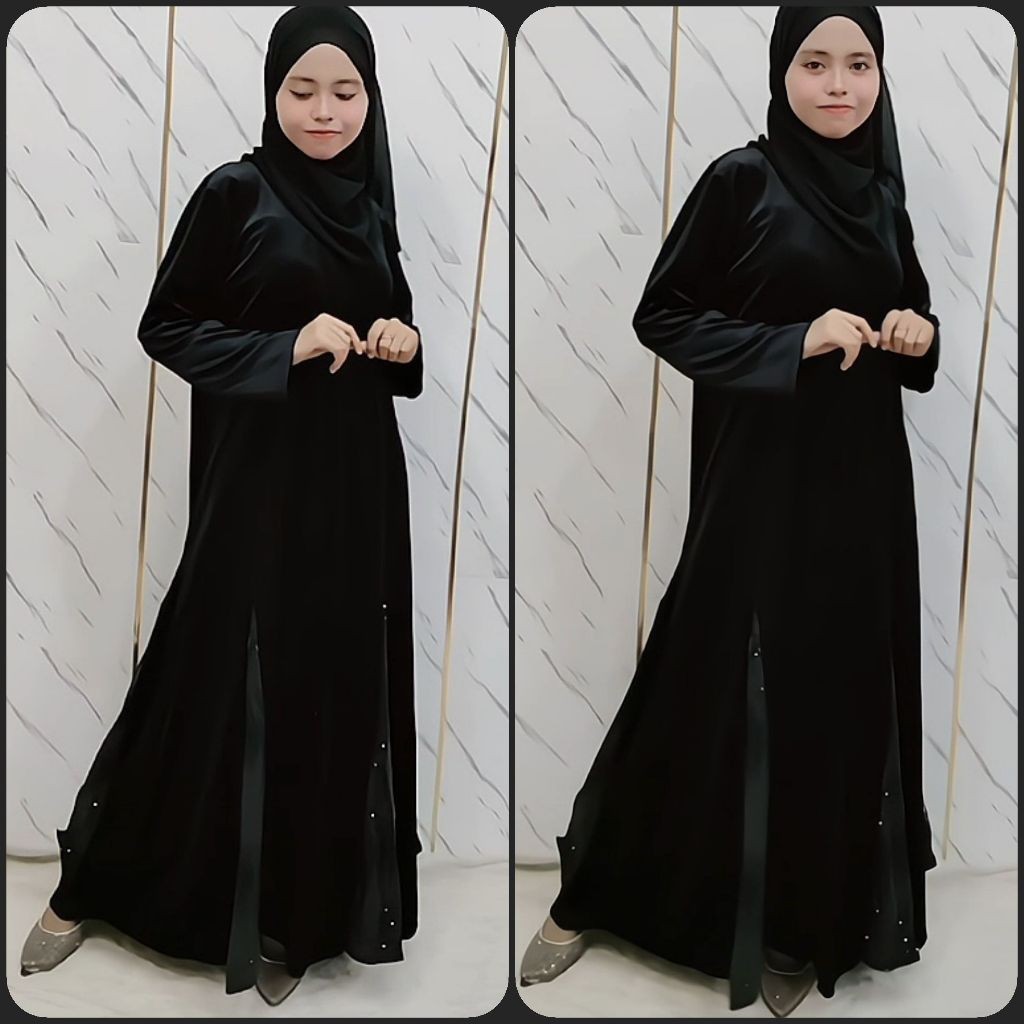 Abaya Bludru Hitam Gamis Hitam Bahan Bludru Gaun Turkey Hitam Dress Syari Mewah