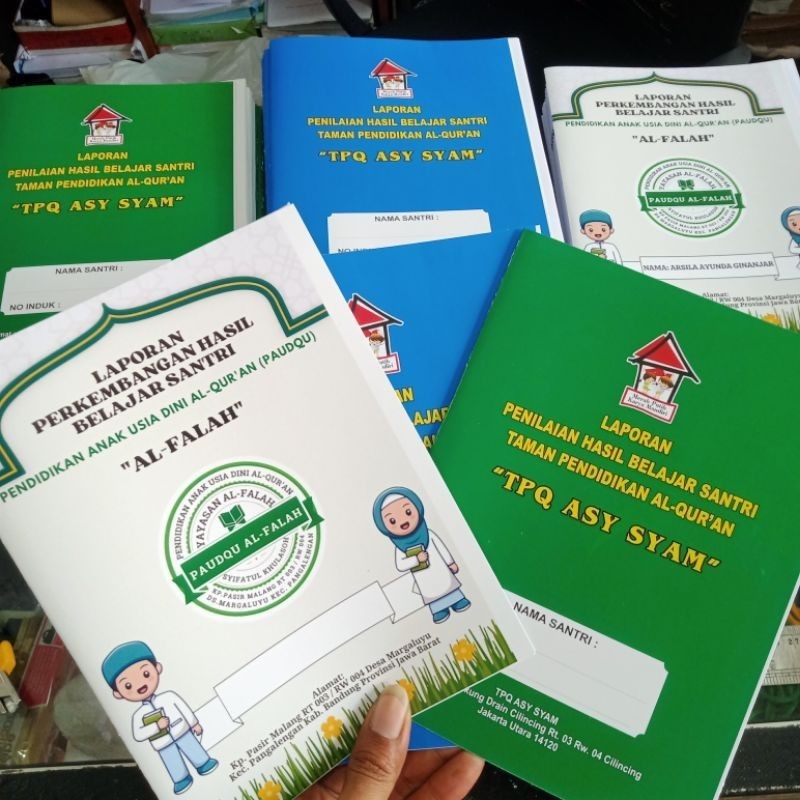 

Cetak Custom Buku Raport / laporan hasil belajar / buku Madin - Tpq - Tpa MAdrasah - Tk- Paud Minim cetak 10 Buku