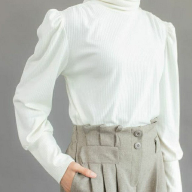 Hi.PRIMA Atasan Lengan Balon/Puff Sleeves Venisha Rib Turtleneck Tops (T142)