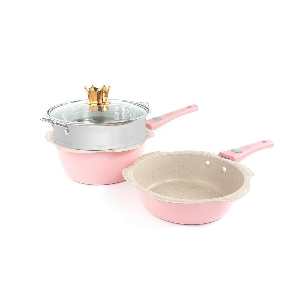 SMJ - Panci Mpasi Aurel Lucu Aesthetic Warna Pink Bahan Premium Anti Lengket Anti Karat High Quality