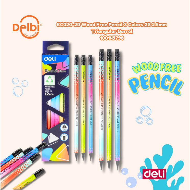 

DELI - PENCIL / PENSIL DELI 2B ENOVATION EC020 EC020-2B Wood Free Pencil 3 Colors 2B 2.5mm Triangular Barrel