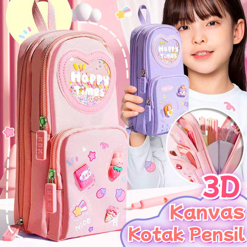 

【Dengan stiker gratis】Tempat Pensil Anak 3D 6 Lapis Besar Kapasitas Tahan Ai Pencil Case lucu korea kotak pensil kanvas /kotak pensil anak sekolah