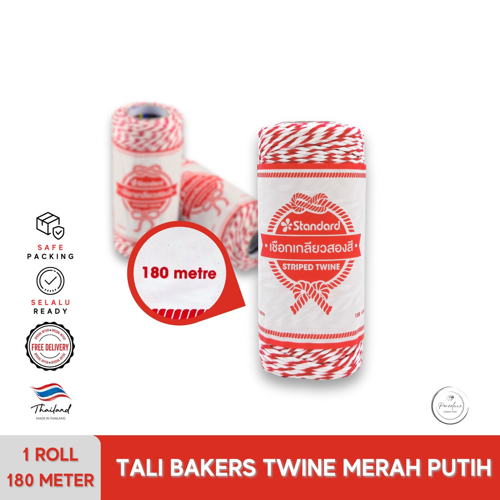 

[1 Roll = 180 Meter] Tali Craft Bakers Twine Katun Warna Merah Putih Lebar 2 mm Kado Hiasan Dekorasi Hampers Parcel Pita Satin Ribbon Grosgrain Premium Xmas Christmas Tree Jute Rami Natal Idul Fitri Lebaran Imlek