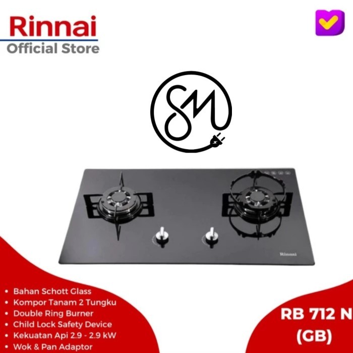 Kompor Gas Tanam Rinnai RB-712N(GB) Kaca