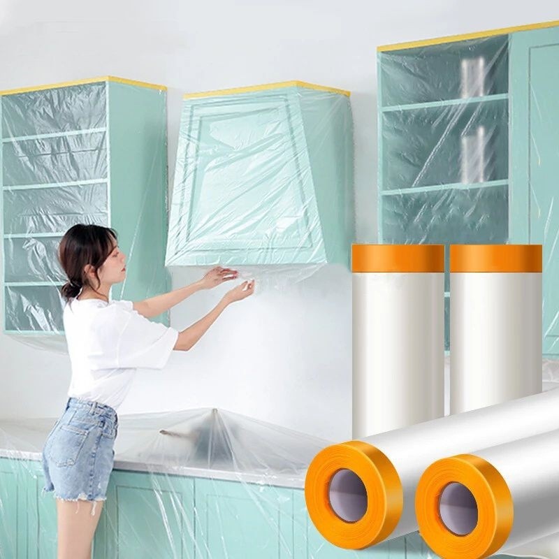 SUNFAY Plastik Bening Besar + ISOLASI | Plastik Koran Bahan Film Transparan | Masking Plastik Maska 