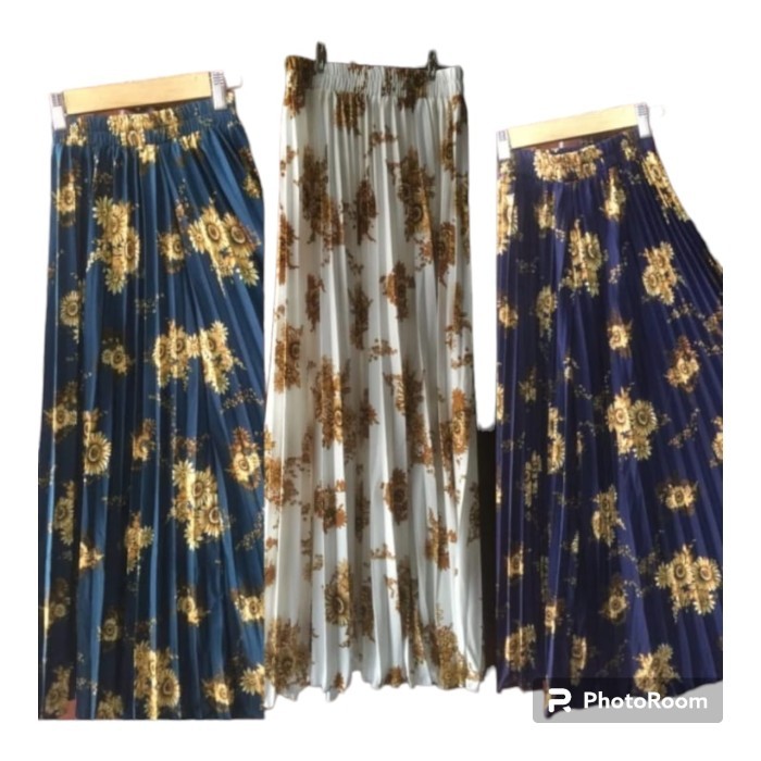 MURAH✨ - Rok plisket panjang motif bunga premium Rok Korea - BINTIK MINT