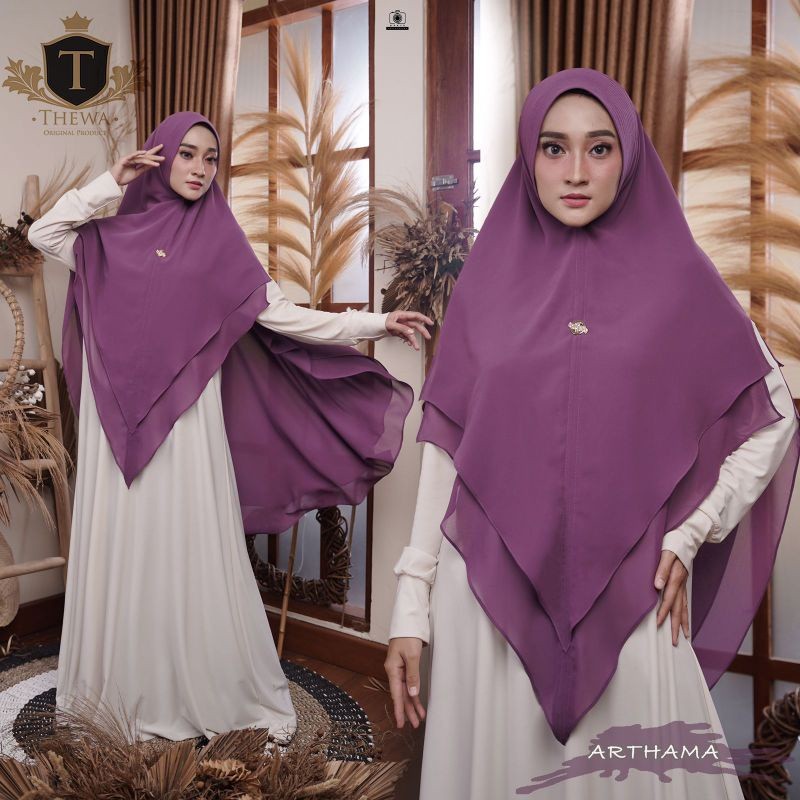 THEWA KHIMAR ARTHAMA ORI THEWA Ceruty Babydoll Soft Pet Antem 2 Layer Jilbab Instan kerudung syar'i
