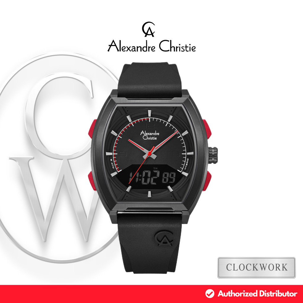 Jam Tangan Pria Alexandre Christie AC 9390 MHRIPBARE Karet Sporty Analog Digital Hitam Merah