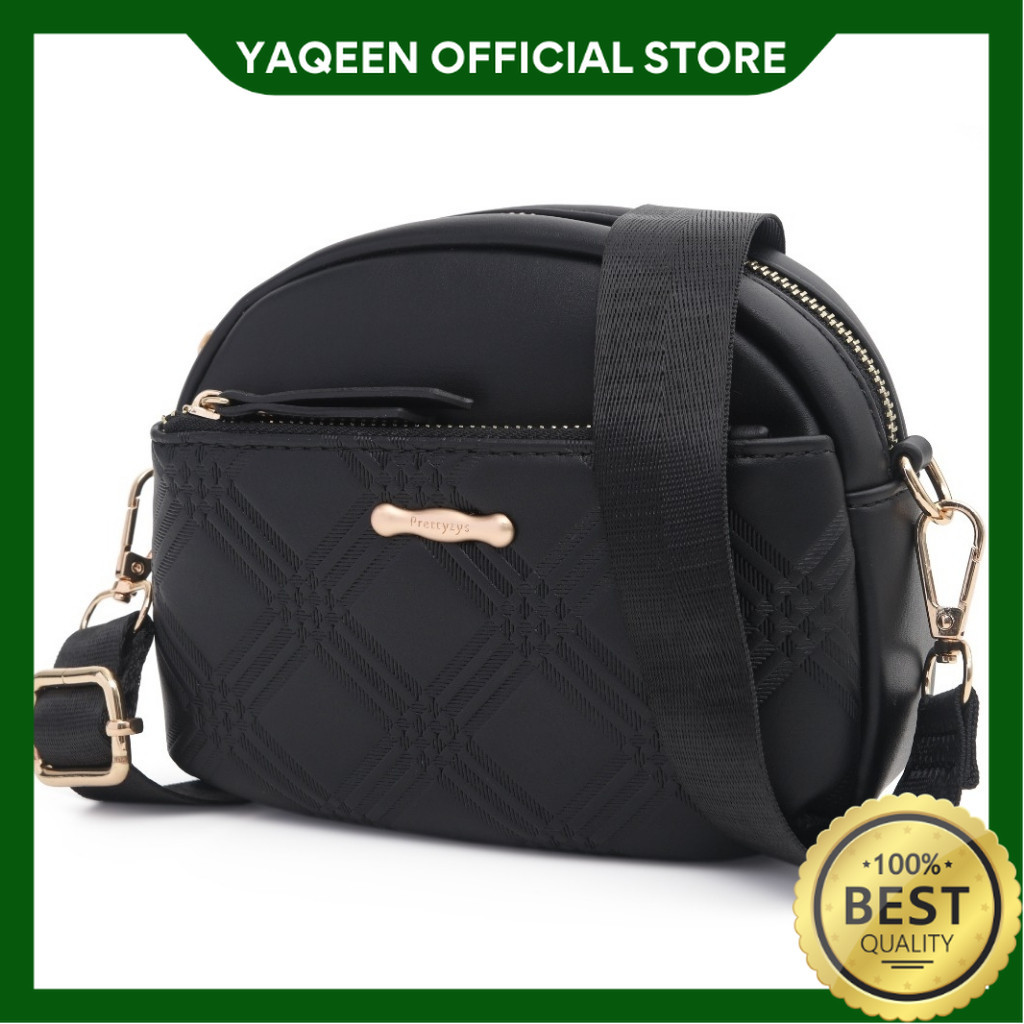 YAQEEN - TAS SELEMPANG WANITA TA902B5 KULIT ORIGINAL BRANDED HITAM QUANTELLA SLING BAG PRETTYZYS