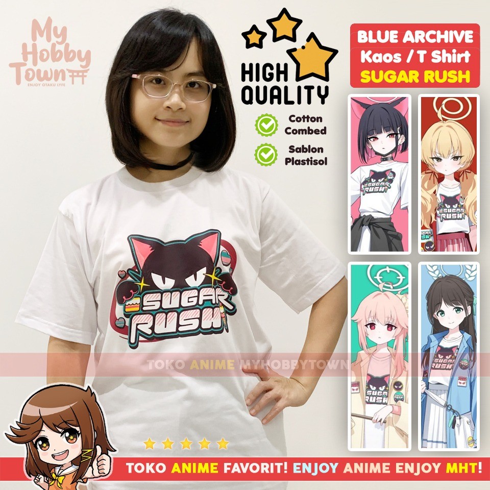 Kaos T-shirt Anime Game Blue Archive Sugar Rush Club Band Kyouyama Kazusa Ibaragi Yoshimi Kurimura A