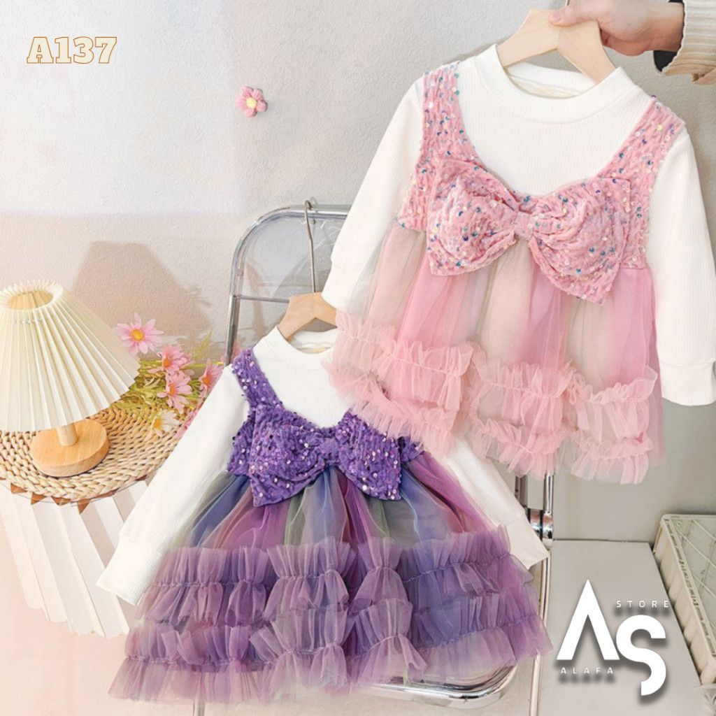 Dress gaun anak perempuan pesta ulang tahun UNICORN LILAC 1-4 Tahun A137CO