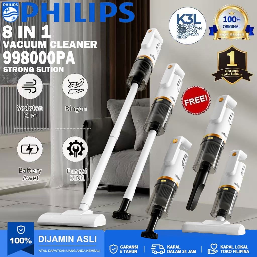 COD PHILIPS 998000Pa Vacuum Cleaner Portabel Anpa Kabel Genggam 8 IN 1 Penyedot Debu Portabel Daya T